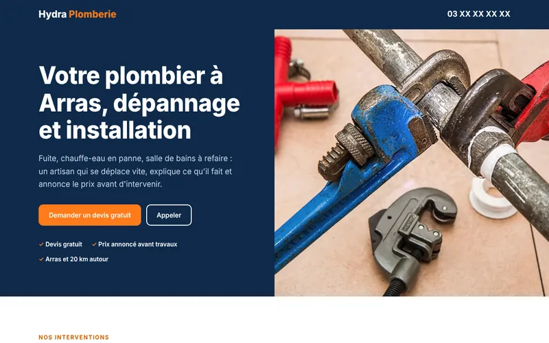 Aperçu du site d'exemple Hydra Plomberie